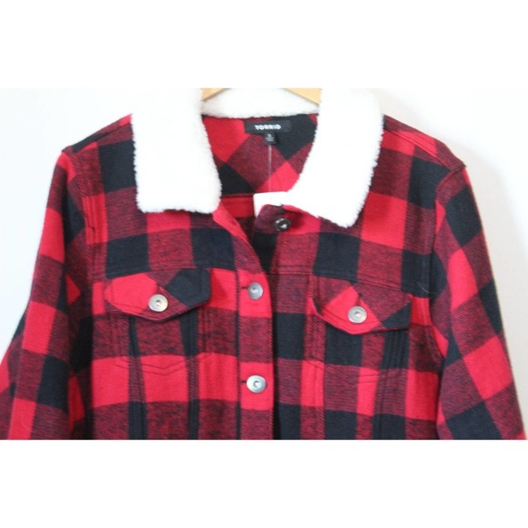 NWT Torrid Sherpa Lined Trucker Buffalo Plaid Jacket Red Plus Size 3 3X H12808 - Picture 6 of 14